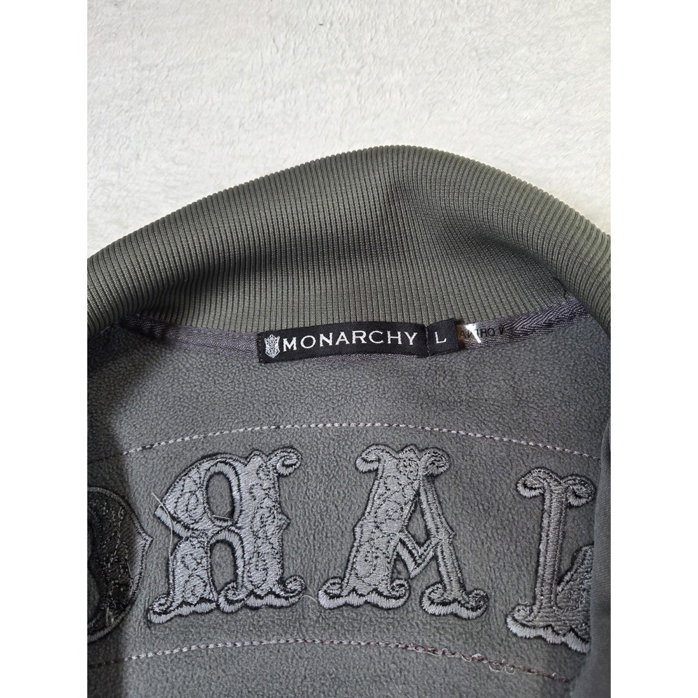 Monarchy Skull Track Jacket Mens Large Embroidered Graphic Moto Streetwear Y2K - Picture 7 of 12